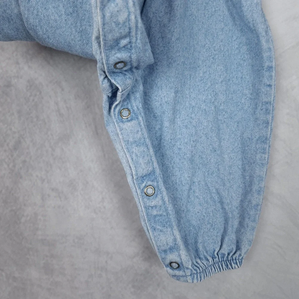 Vntg OshKosh B'gosh Denim Overalls Baby Girls12M Light Blue Pleated Vestbak USA